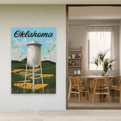 Oklahoma, château d'eau, paysage, rétro, rétro, oiseau rétro, paysage, impression d'art mural