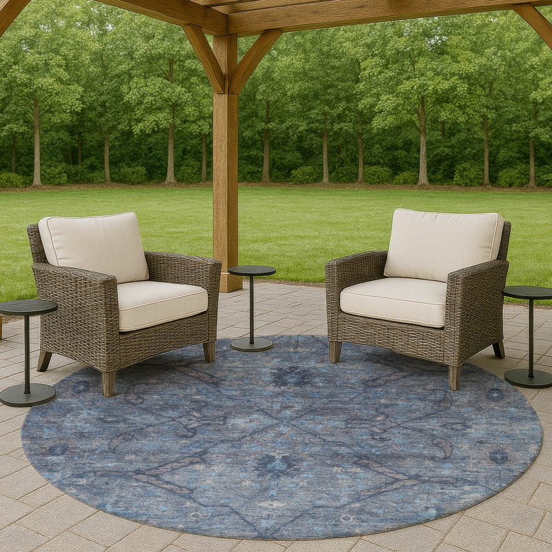 Machine Washable Indoor/Outdoor Chantille ACN2299 Global Rug, Round 8'