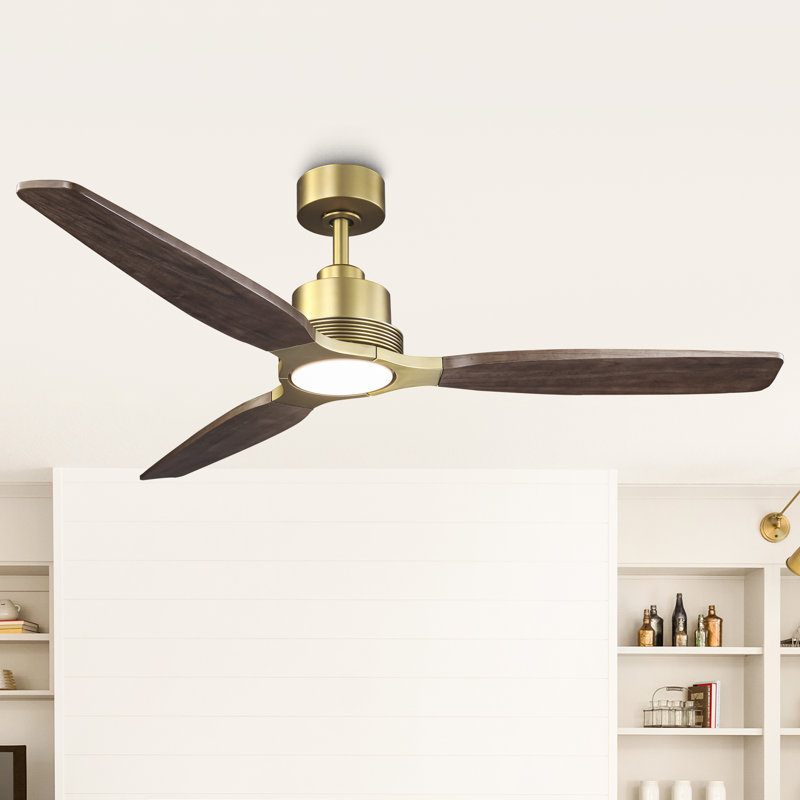 56" Propeller Solid Wood Blades Dimmable LED Ceiling Fan with Light and Remote Control, 3 Color Lights, 6-Speed Reversible DC Motor, Timer