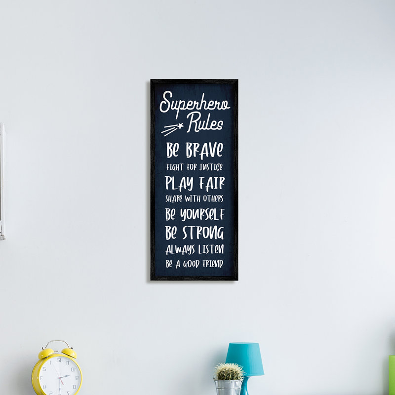 Brave Superhero Rules Kid's Blue, H 24 po x l 10 po, Giclée encadrée noir minuit