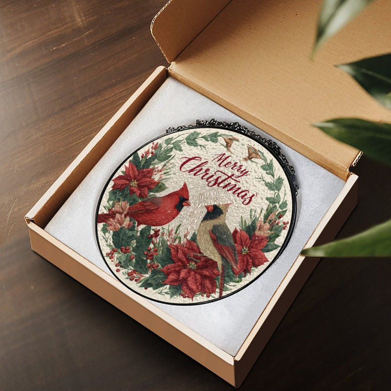 Merry Christmas Cardinals Wreath, 6,3 x 6,3 po (16 x 16 cm)