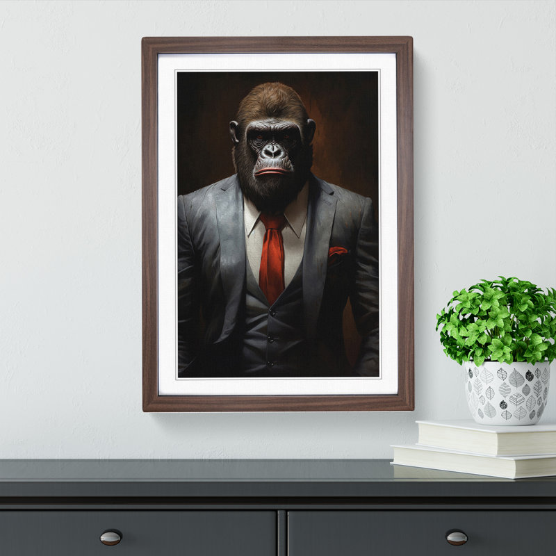 Gorilla in a Suit Painting No.6 - Framed Print, Walnut, 34cm H x 25cm W x 2cm D