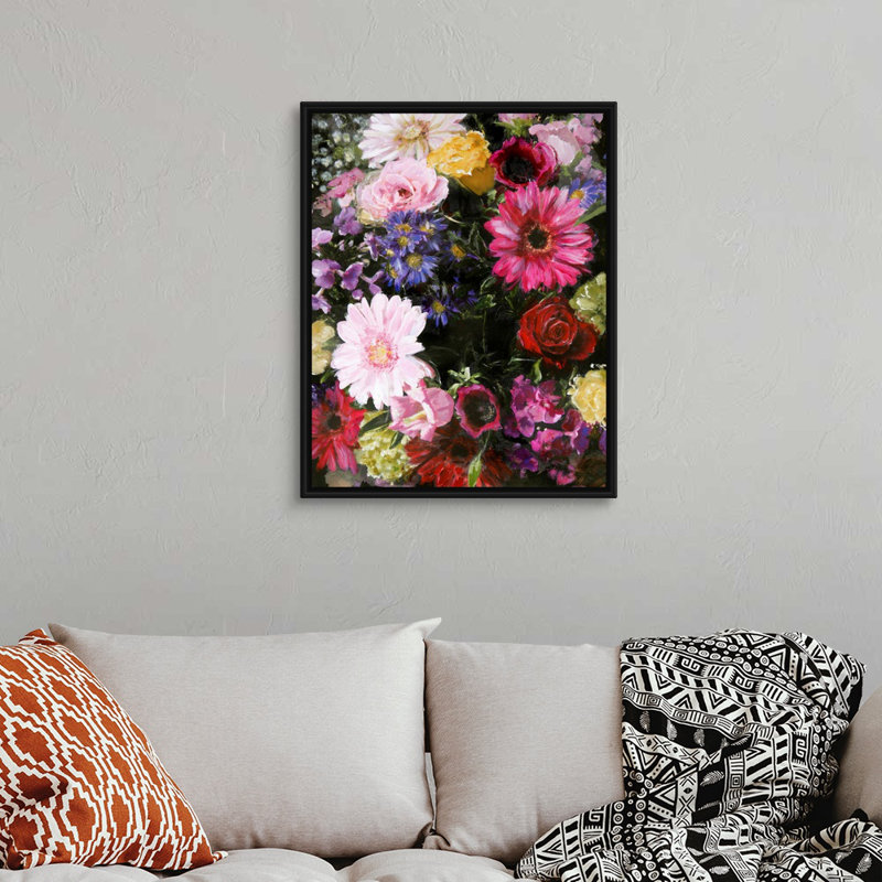 Fleur foncée - reproduction d'art, H 32 po x l 26 po x P 1,75 po, Toile avec cadre noir