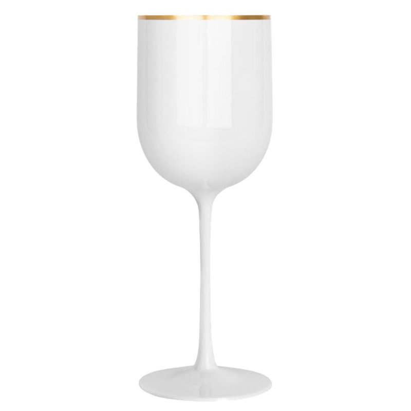 Verres à vin en plastique blanc 12 oz avec bordure dorée 2 invités Ecoqualité