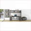 Lit mezzanine simple en bois de pin avec bureau en U avec tablettes de rangement et tiroirs brun antique