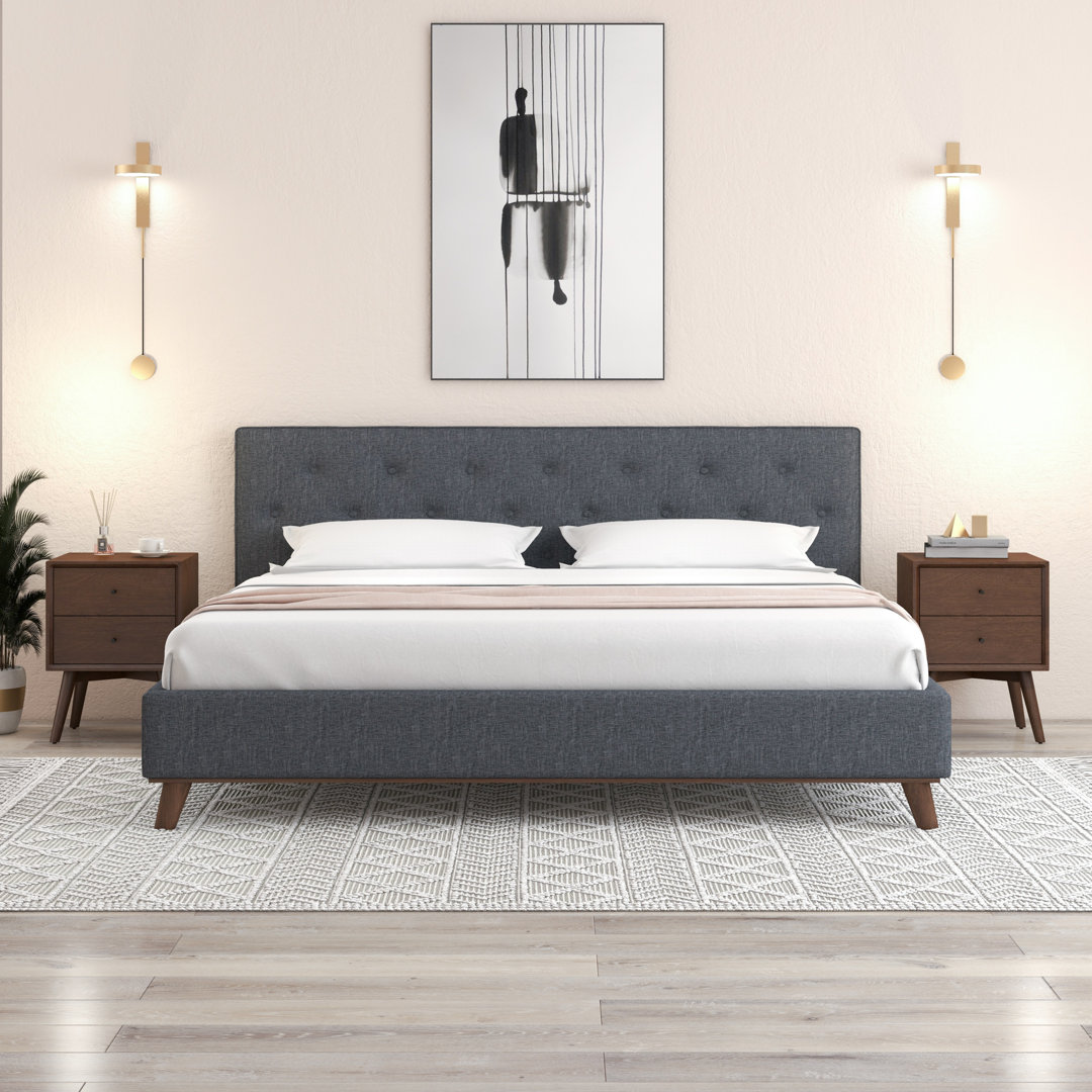 Bobina Tufted Solid Wood and Upholstered Low Profile Platform Bed Wade Logan® 