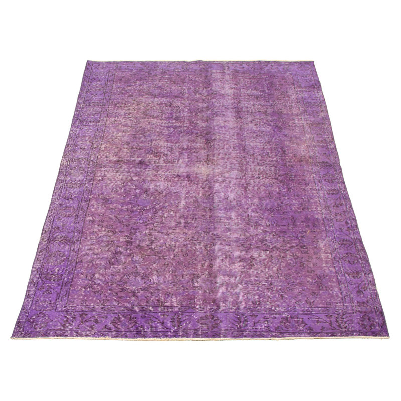 Tapis décoratif mauve en laine noué à la main de conception unique 5 pi 2 po x 8 pi 4 po Dequaveon