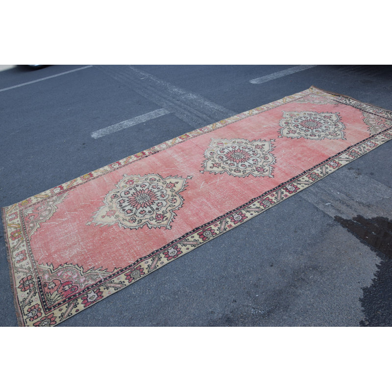 Tapis turc Oushak tissé à la main en or rose - Petit tapis oriental d'inspiration rétro