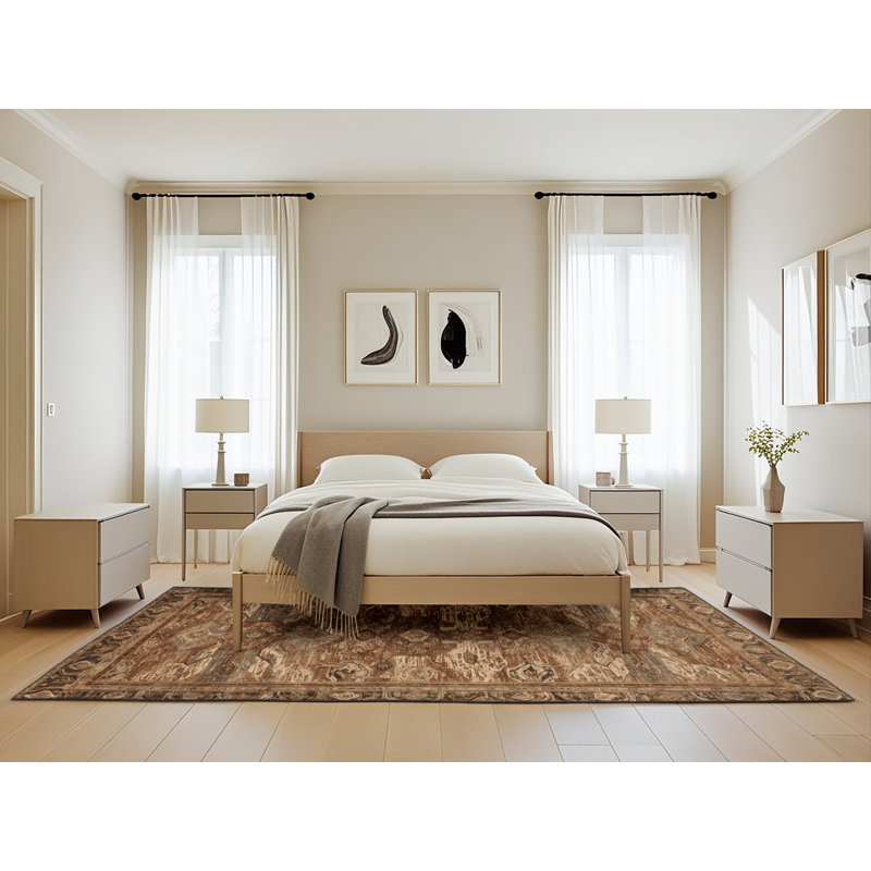 Machine Washable Persian Brown Area Rug, Rectangle 5' x 8'