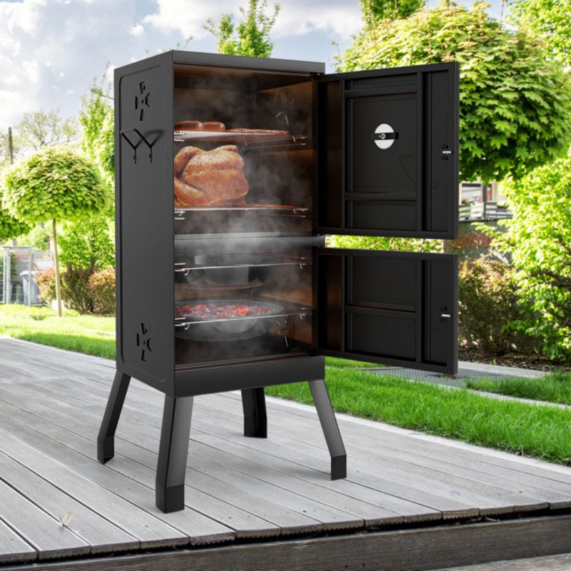 Barbecue vertical à deux niveaux pour l'extérieur avec thermomètre