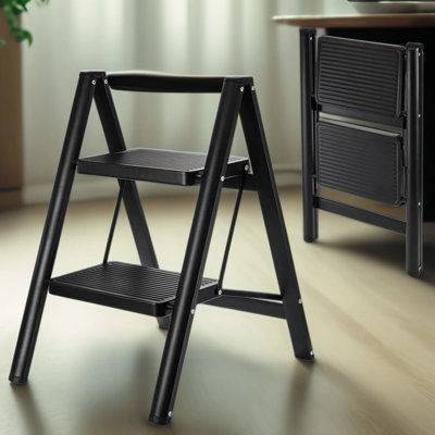 Heavy Duty 2 Step Ladder, 330 Lbs Capacity Folding Step Stool With Wide Anti-Slip Pedal, Sturdy & Lightweight Steel Ladder For Home, Kitchen, Office, And Garage