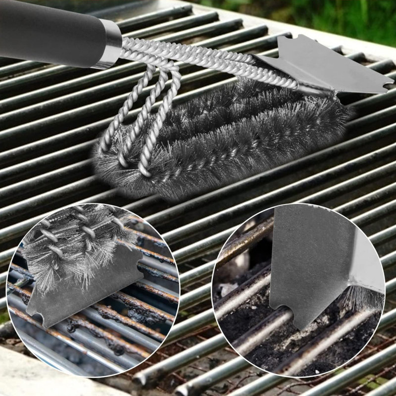Brosse de gril en acier inoxydable 1 pièce avec grattoir - Accessoire de cuisine barbecue et outil de nettoyage