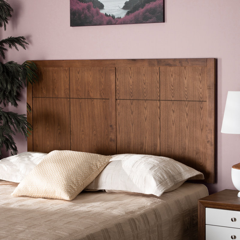 Aeris Queen Size Detailed Insets Headboard in Brown Finish, 49.85" H X 61.09" W X 0.61" D, Queen