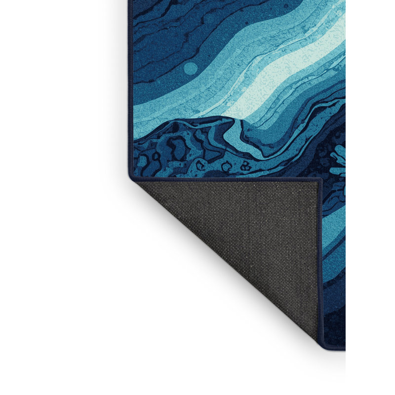 Tapis bleu moelleux doux à motif abstrait Alien, 7 x 9
