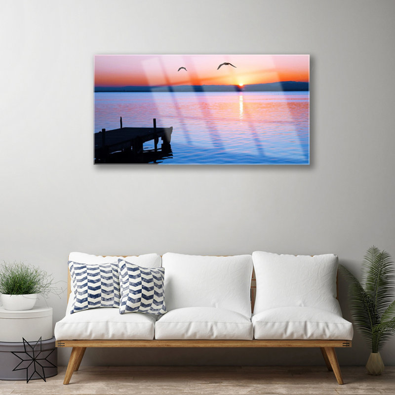 Sea Bridge Sun Landscape - No Frame Print on Glass