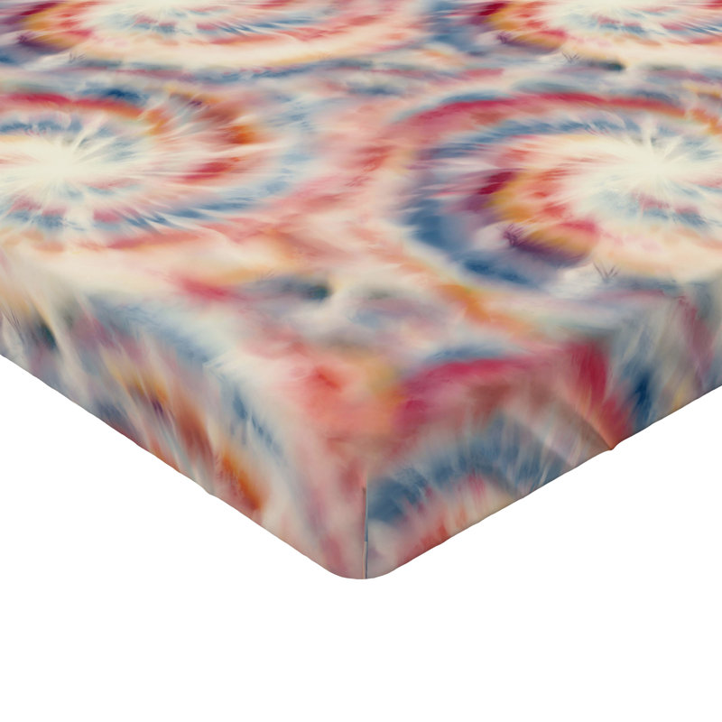 Drap-housse floral Ambesonne, Corail, bleu, ivoire / abstrait, Drap-housse grand
