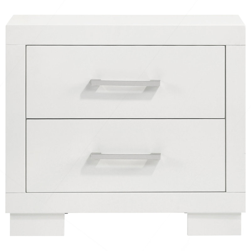Copper White 2-Drawer Rectangular Nightstand With Bar Handle Pulls