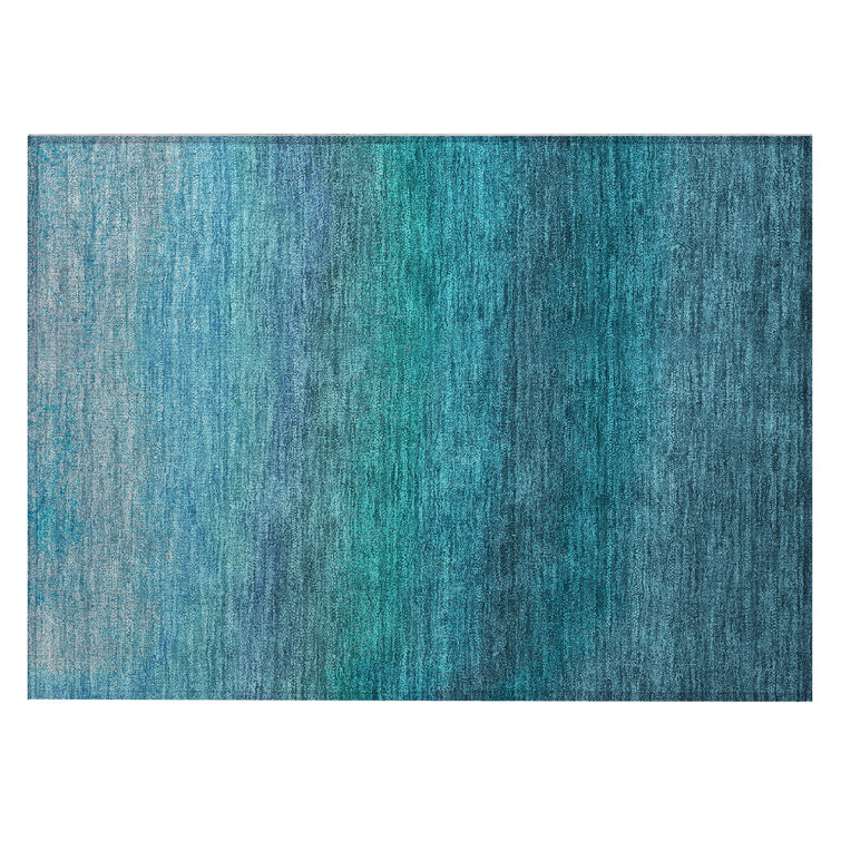Machine Washable Indoor/Outdoor Xhevrie Teal Rug