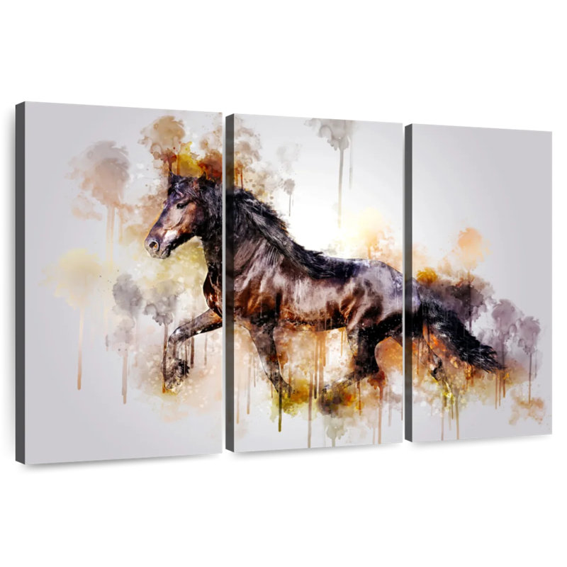 Brampt Black Horse Running, 28" H x 45" W