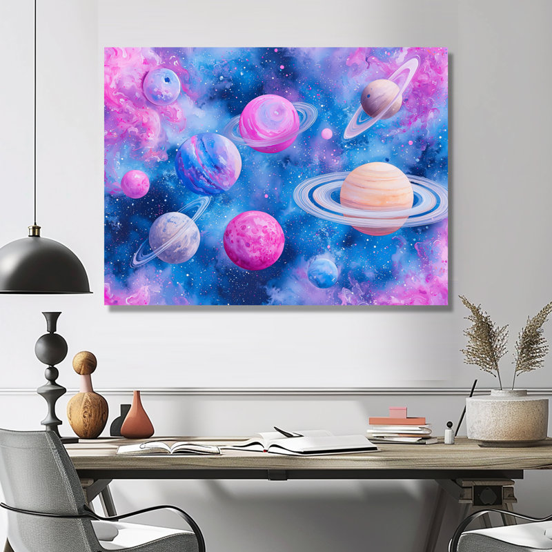 Rêve éthéré des planètes - décoration murale espace, Toile tendue, H 16 po x l 32 po, Ne s’applique pas