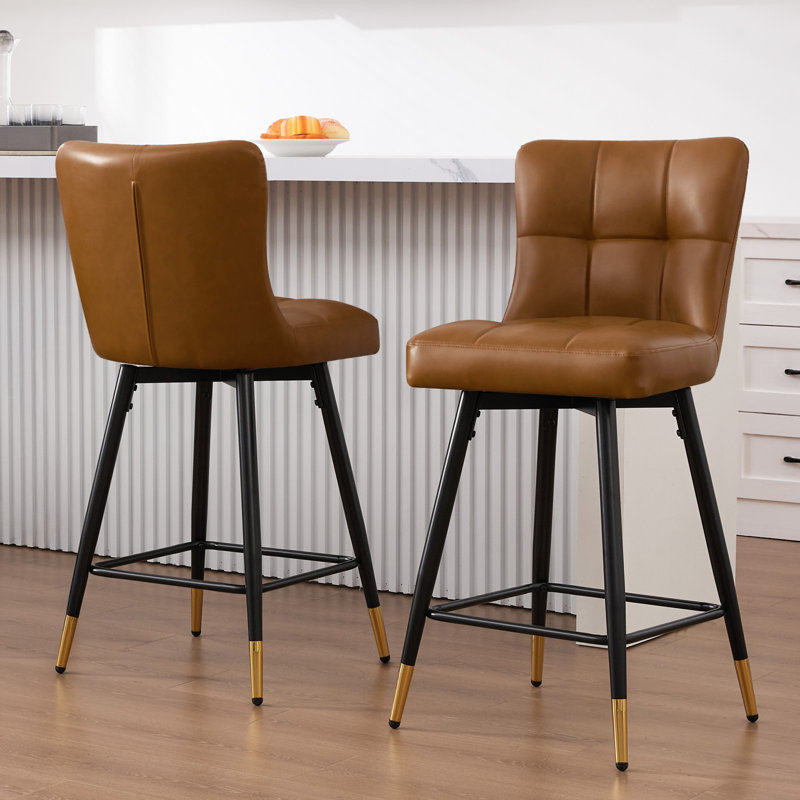 26"Swivel Upholstered Bar Stool, Brown, 2