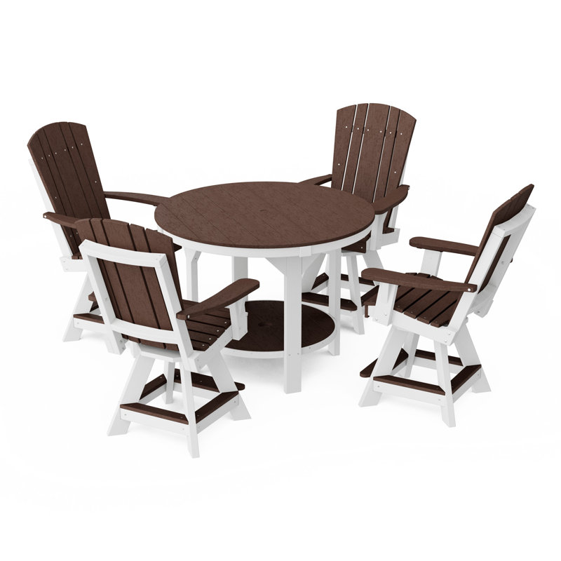 Heritage 5-Piece Round Counter Height Dining Set With Swivel Chairs, Tudor Brown/White