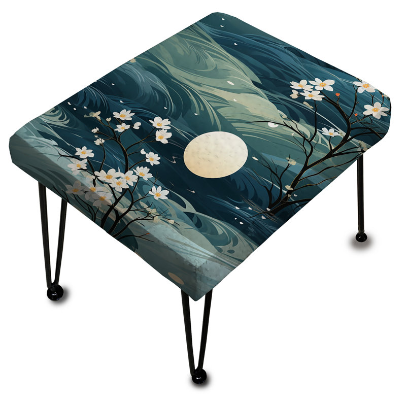 Blanc et bleu Calm Costal Reflections - Repose-pieds rectangulaire floral