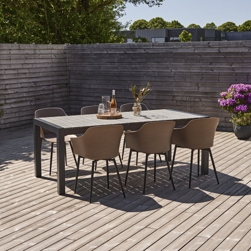 Mohandis 6 - Person Patio Dining Set Extendable Rectangular Table, Brown