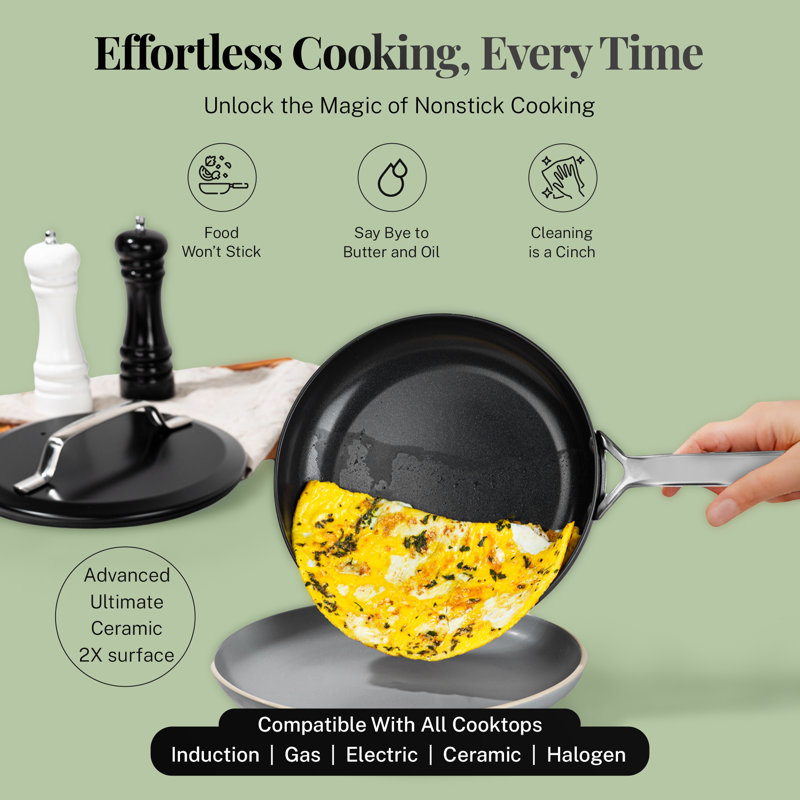 Modern Black 11-Piece Aluminum and Stainless Steel Nonstick Cookware Set