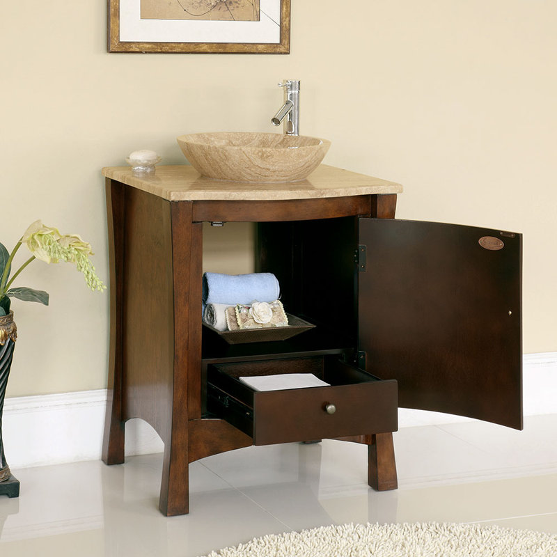 Ensemble de meuble-lavabo simple 26 po Crisler, Châtaignier rouge / laiton antique