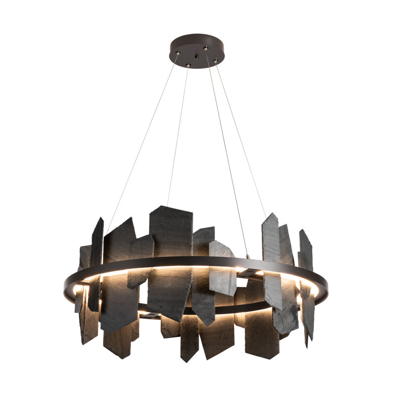 Ardesia 1 - Light Unique Geometric LED Pendant with Slate Accents, Dark Smoke