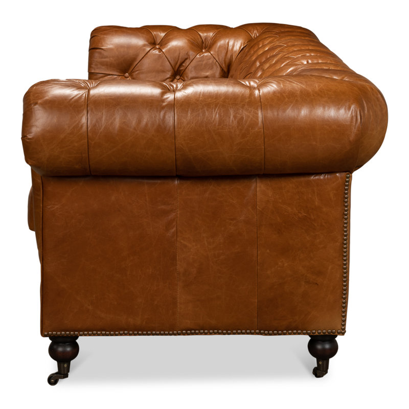 Carola Leather Sofa, Cuba Brown Genuine Leather
