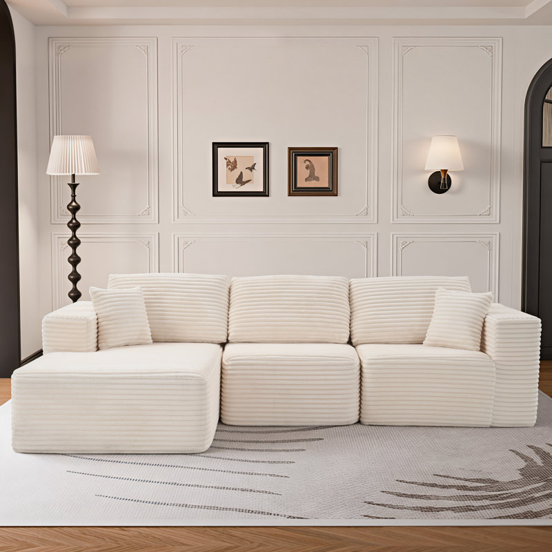 Modular Boneless Sectional Sofa, 3-Seat Sofa Sleeper For Living Room, Beige