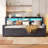 Daybed With Trundle, Upholstery Daybed With LED Light ＆ Charging Station, Velvet Day Bed With Wood And Metal Frame