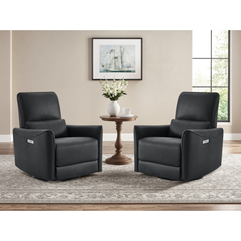 Fauteuil inclinable électrique pivotant en cuir Mikkel, Similicuir noir