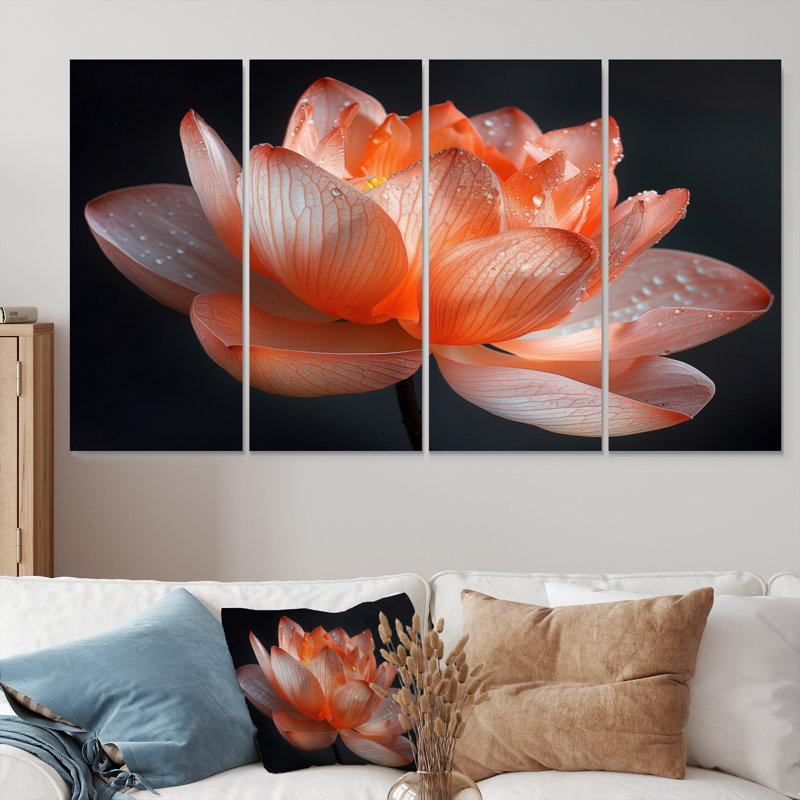 Orange orange, gris, glamour, lotus photo II - lotus, ensemble d'art sur toile, H 32 po x l 64 po