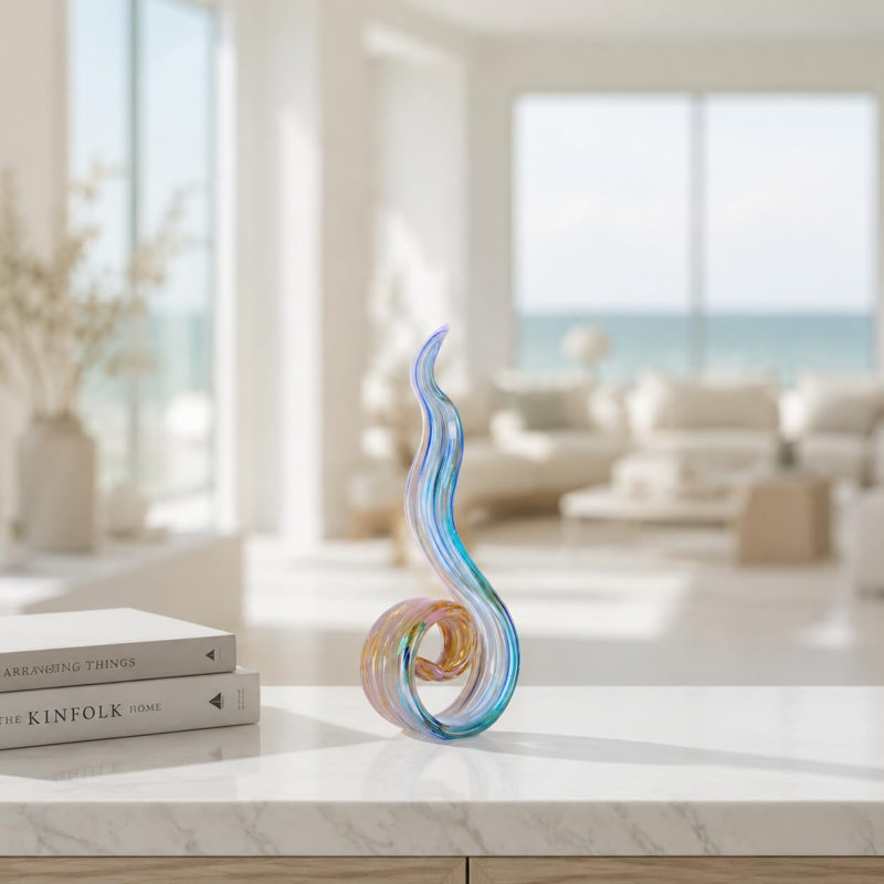Sculpture flamme de verre, Bleu clair