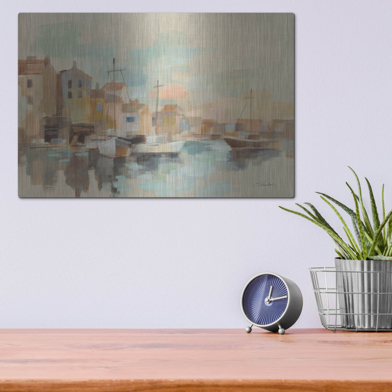Art mural en métal luxueux «Murano Sunrise» par Silvia Vassileva, 16 po x 12 po