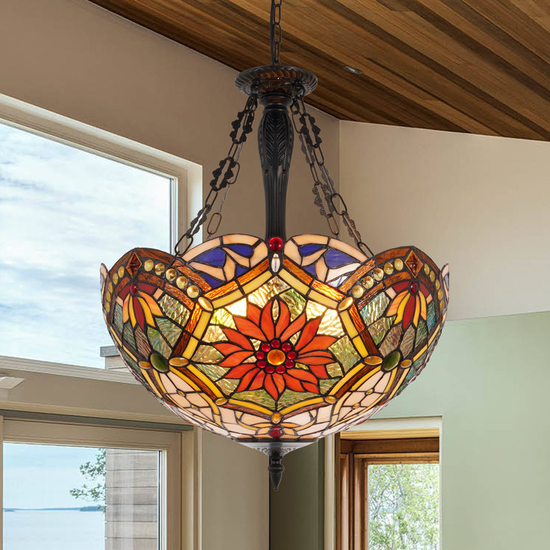 5-light Dimmable Vintage Tiffany Stained Glass Chandelier