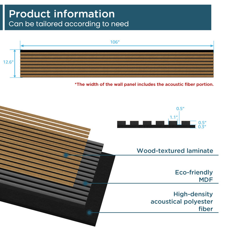 4PC x 106" x 12.6" 3D Acoustic/Sound proof Wood Slat Wall Panels (Set of 4/37.1 sq. ft.), Classic Oak