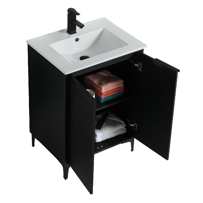 24'' Single Bathroom Vanity with Ceramic Top, Matte Black