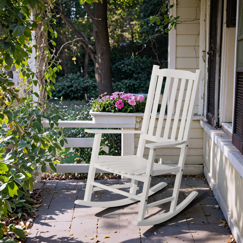 White Acacia Wood High Back Patio Rocking Chair