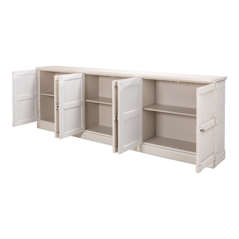 Boxholm 112'' W Solid Wood Sideboard, Stucco White/Gray Quartz