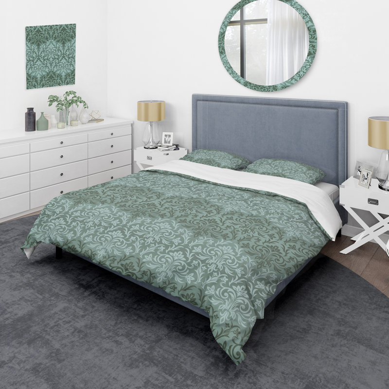 Damas vert - ensemble de housse de couette abstrait - microfibre de polyester