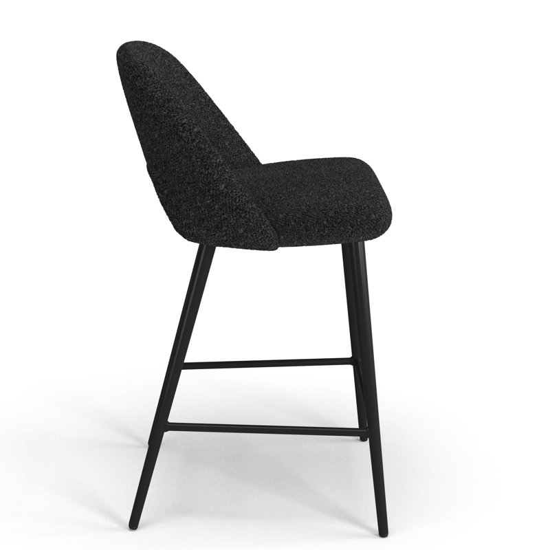 Valdez Boucle Upholstered Stool, Counter Height (23” Seat Height), Black Boucle