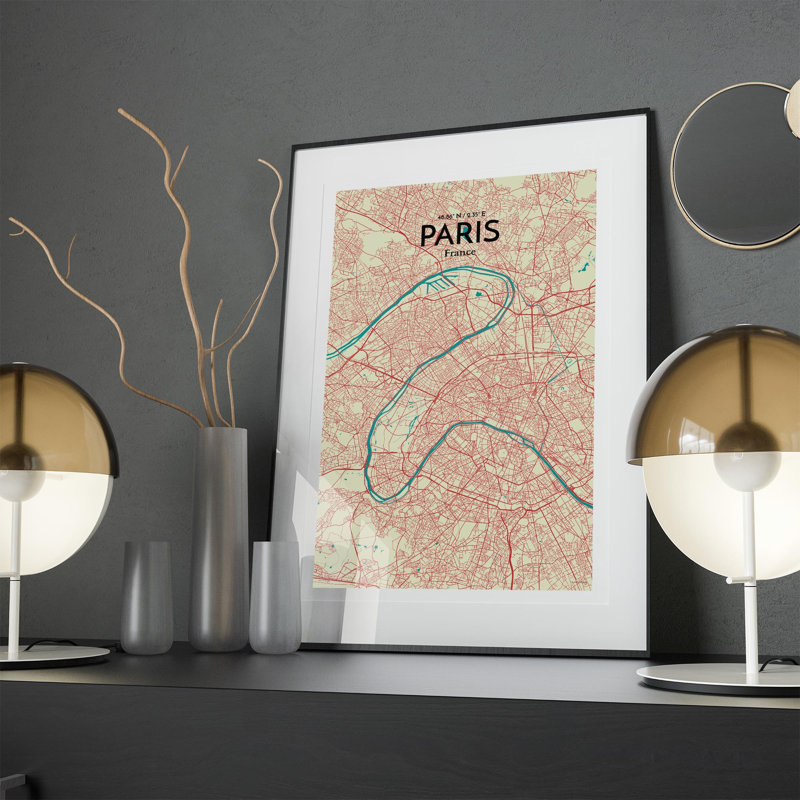 Paris City Map In Tricolour - No Frame Print, 17cm H x 11cm W x 0.05cm D