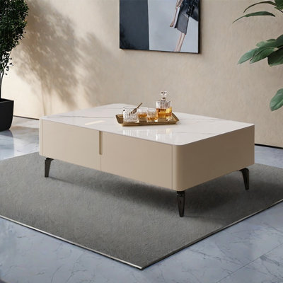 Simple rectangular rock plate coffee table