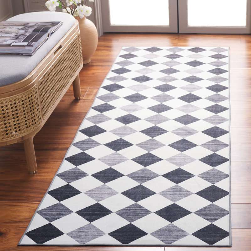 Tapis géométrique lavable à la machine Janitra Clara Performance, Tapis de couloir 2 pi 6 po x 8 pi