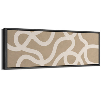Lignes blanches abstraites sur art moderne beige