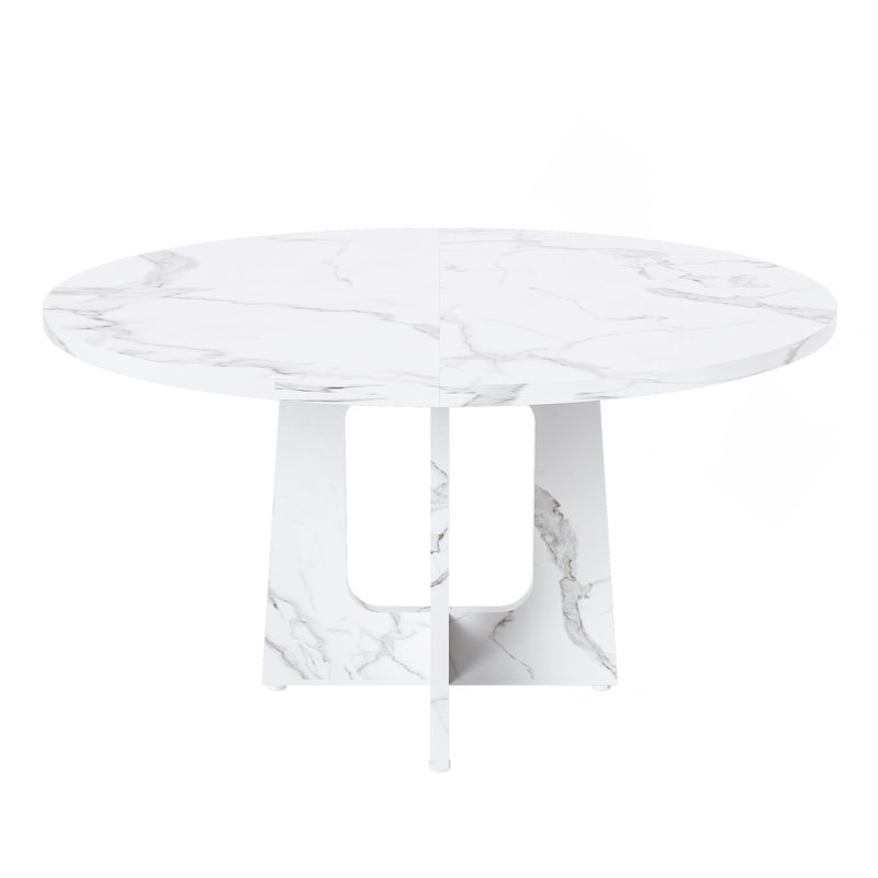 47.24" Round Dining Table For 4 - Farmhouse MDF Table With Marble White Finish, 300Lb Capacity, Easy Assembly For Kitchen/Dining Room